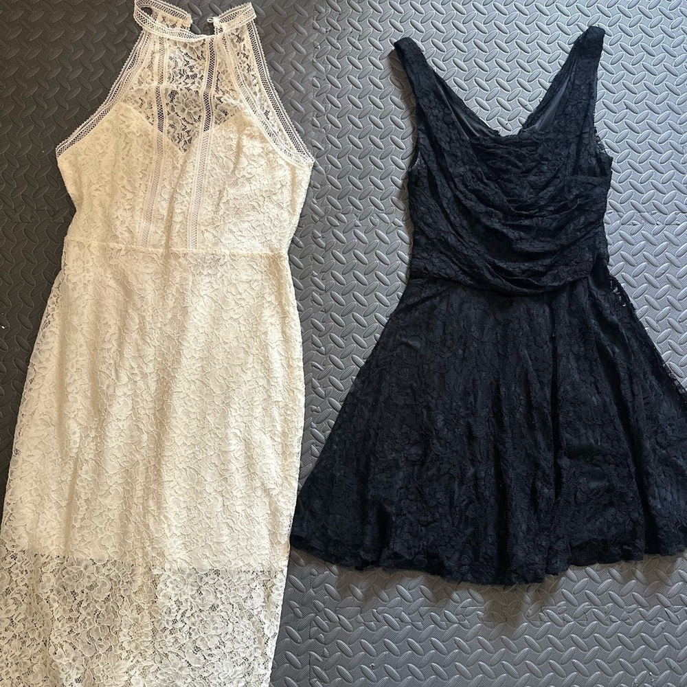 Elegant Lace Halter and Sleeveless Dresses - Cream and Black